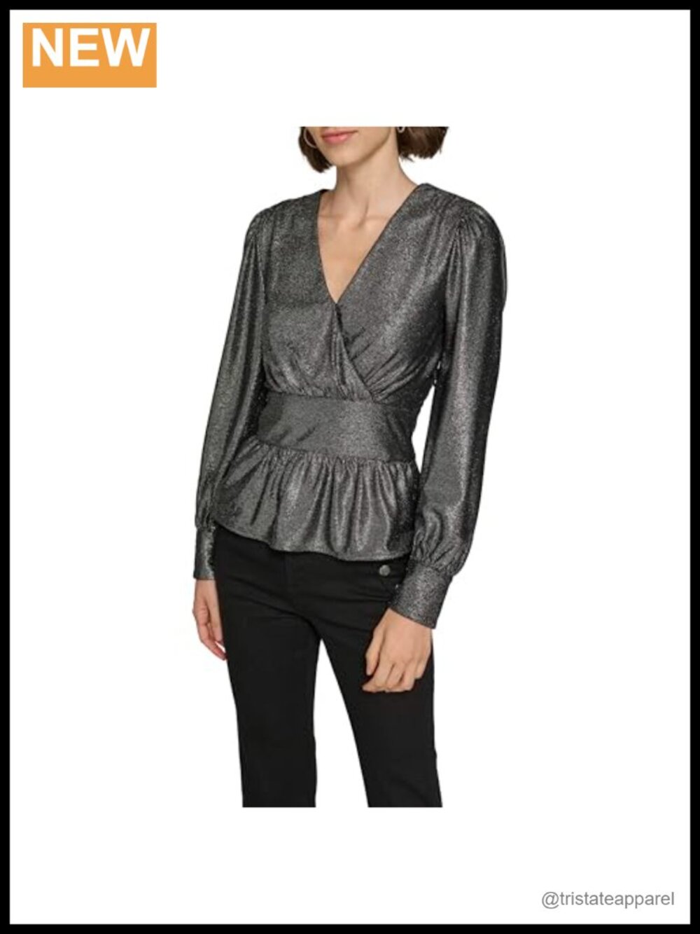 V-Neck Blouse Long Sleeve Polyester Blend